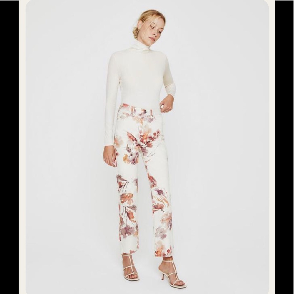 AG Adriano Goldschmied Floral High Rise Jeans - Cream and Pink (NWOT)